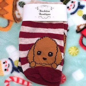 COCO & HANA RED AND BEIGE STRIPED DOG SOCKS